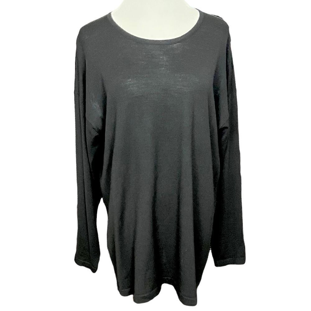 Eskandar Black Sweater Merino Wool Scoop Neck Long Sleeve Lightweight M
